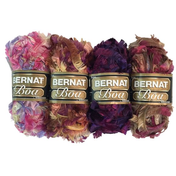 Bernat Boa Yarn Lot 4 Skeins 1.3oz-50g Love Bird Emu Parrot Partridge Eyelash - Picture 1 of 7